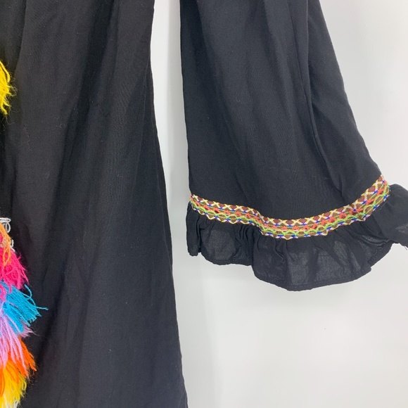 Tea & Cup top small tunic blouse boho pom poms - Picture 2 of 6